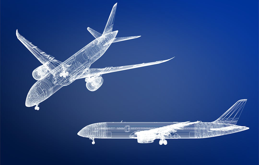 commercial airplane wireframes blueprint 