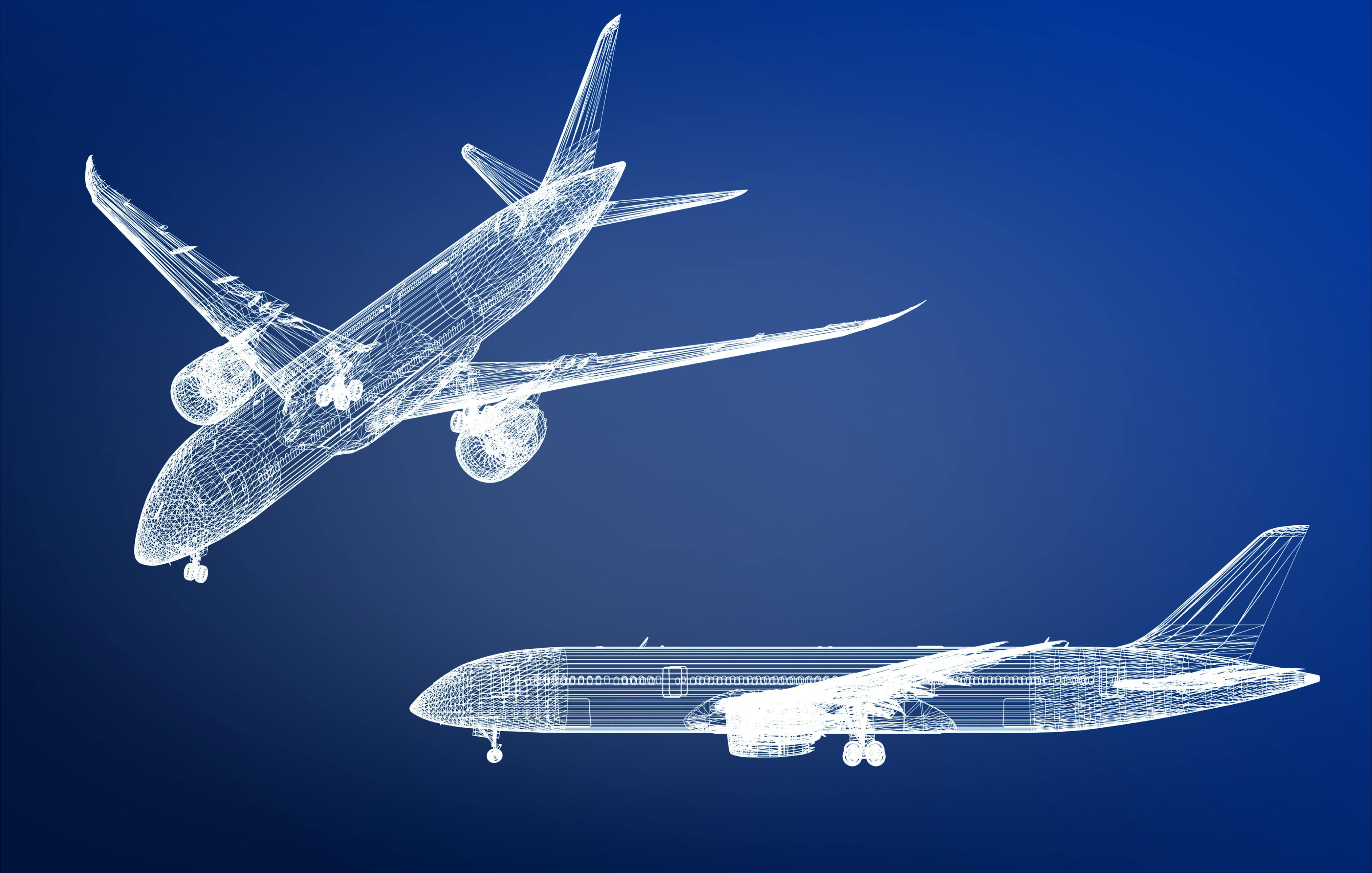 commercial airplane wireframes blueprint 