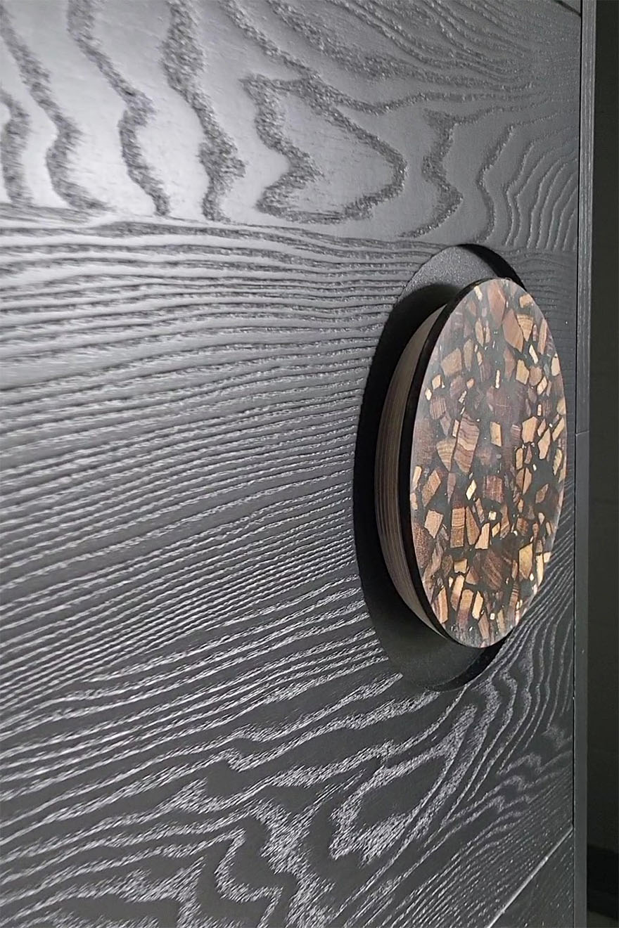 runder Türgriff aus Holz Terrazzo für schwarze Schiebetüren