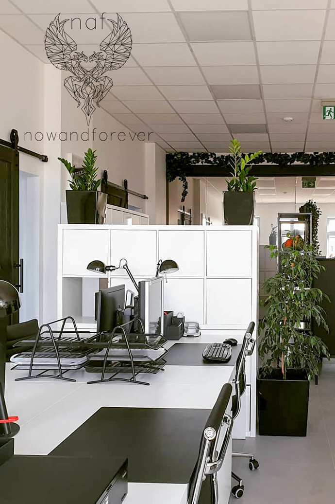 Schwarz-weißer Innenraum eines Buchhaltungsbüros