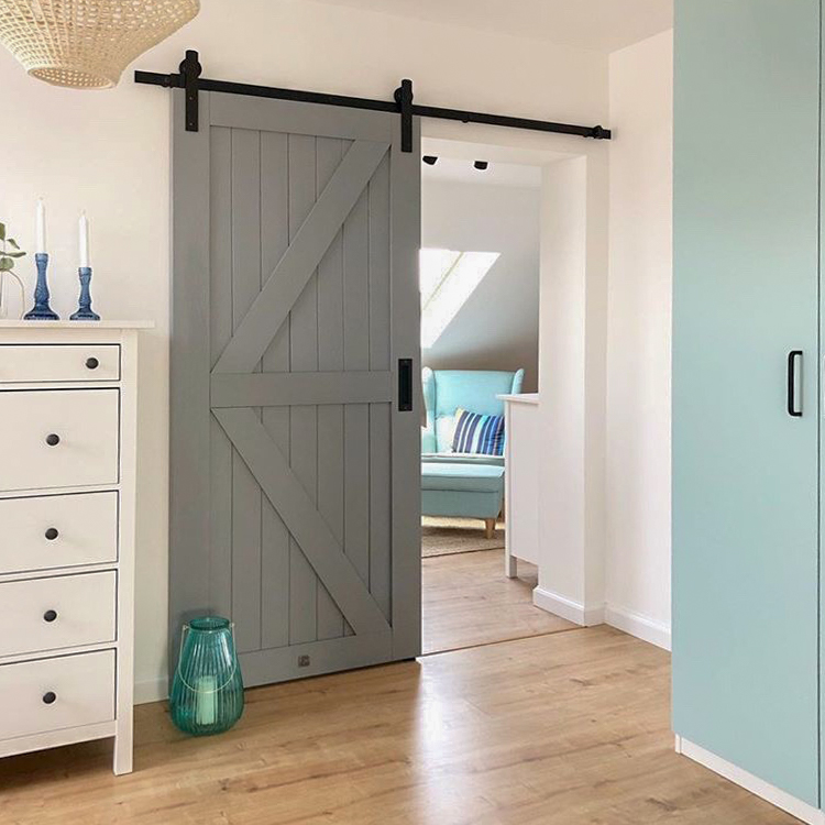 bedroom sliding door, grey wooden sliding door, wooden door, grey door, atmospheric bedroom, mint and grey interior, bedroom arrangement, white dresser in the living room, light interior, pastel colours
