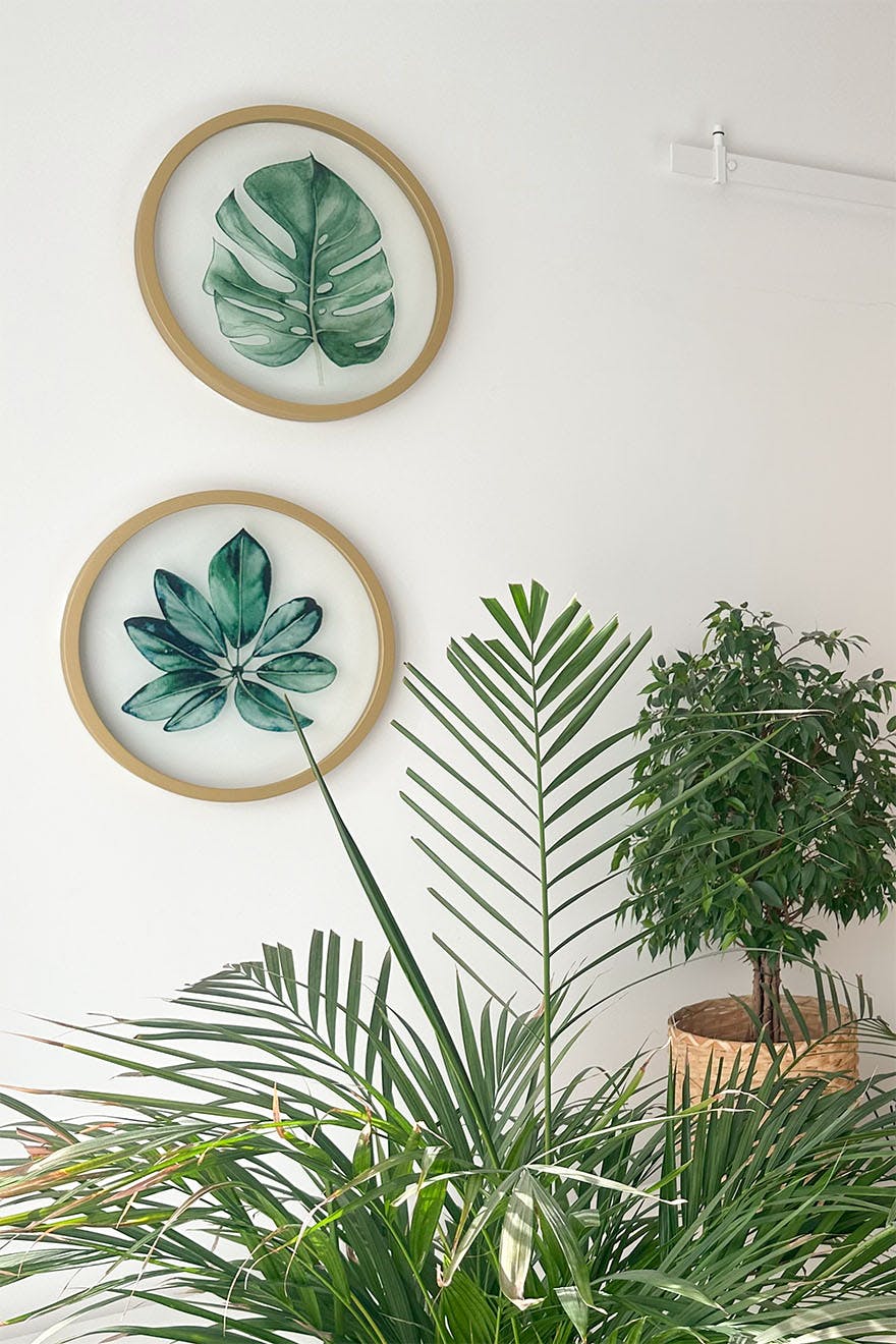 obrazy z motywem liści malowane na szkle