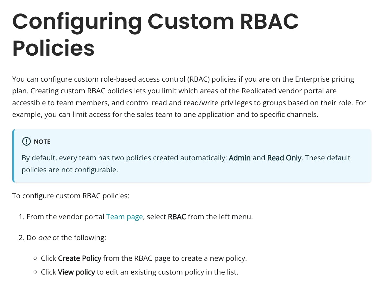 Configuring custom RBAC policies