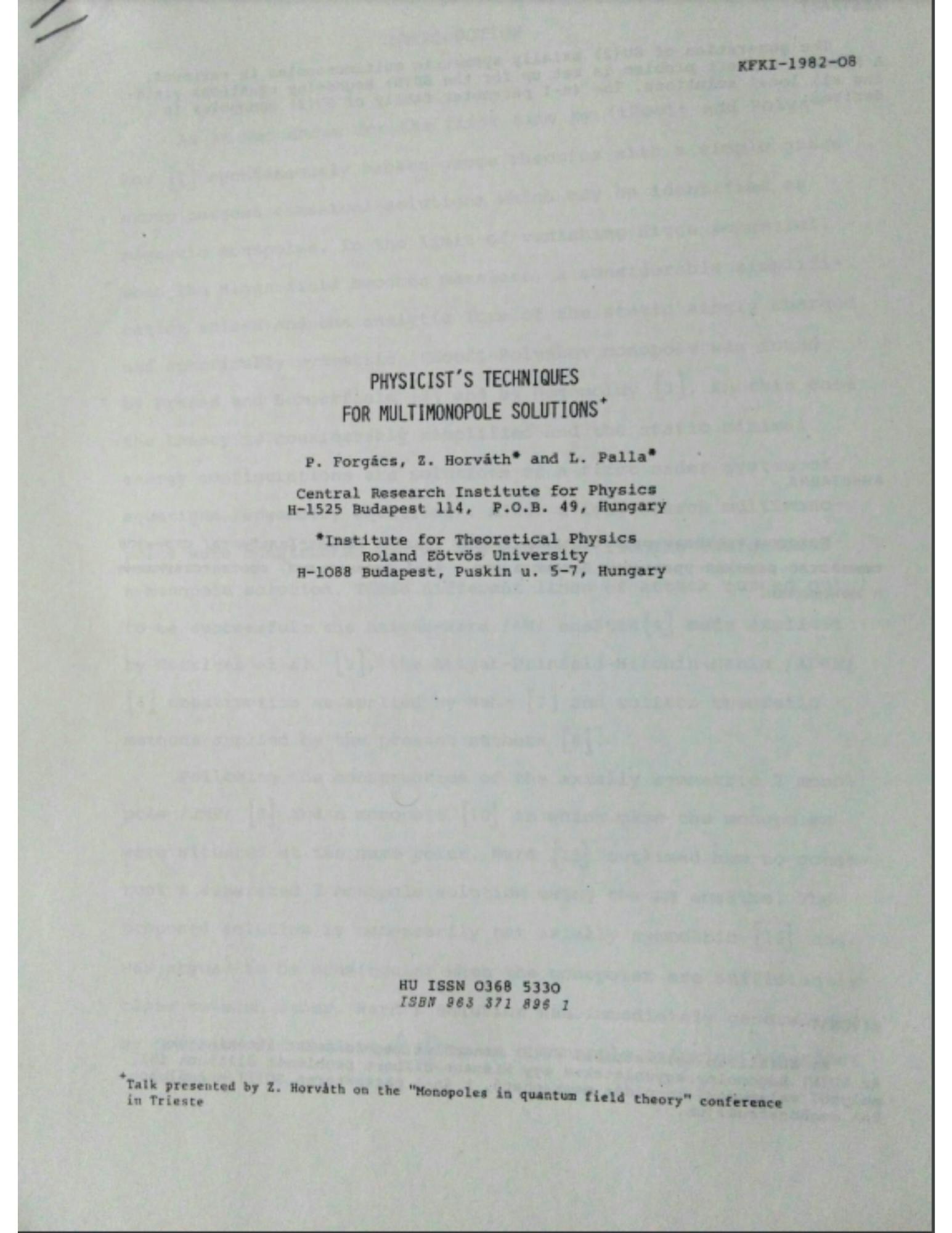Preprints in printed form, circa 1982