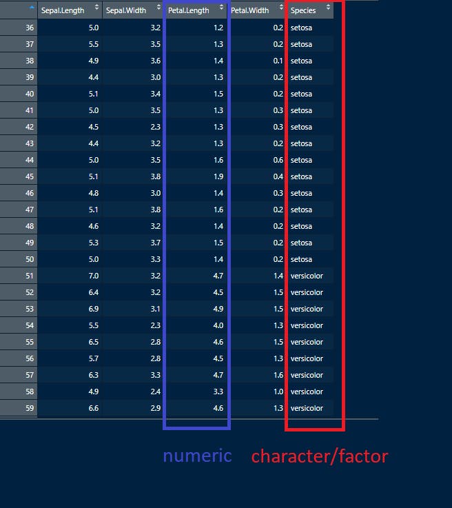 example of numerical and character data