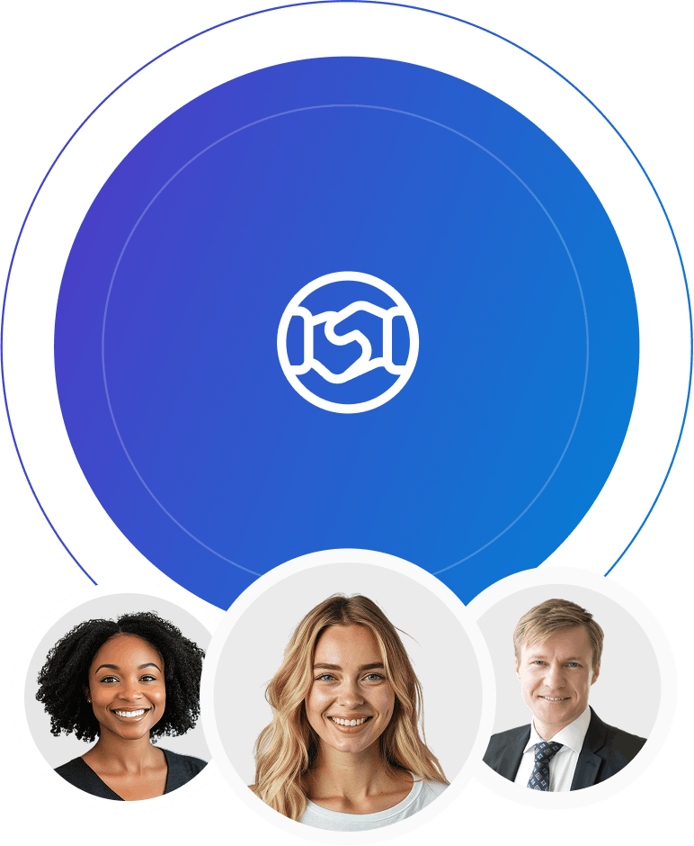 shake icon and three people
