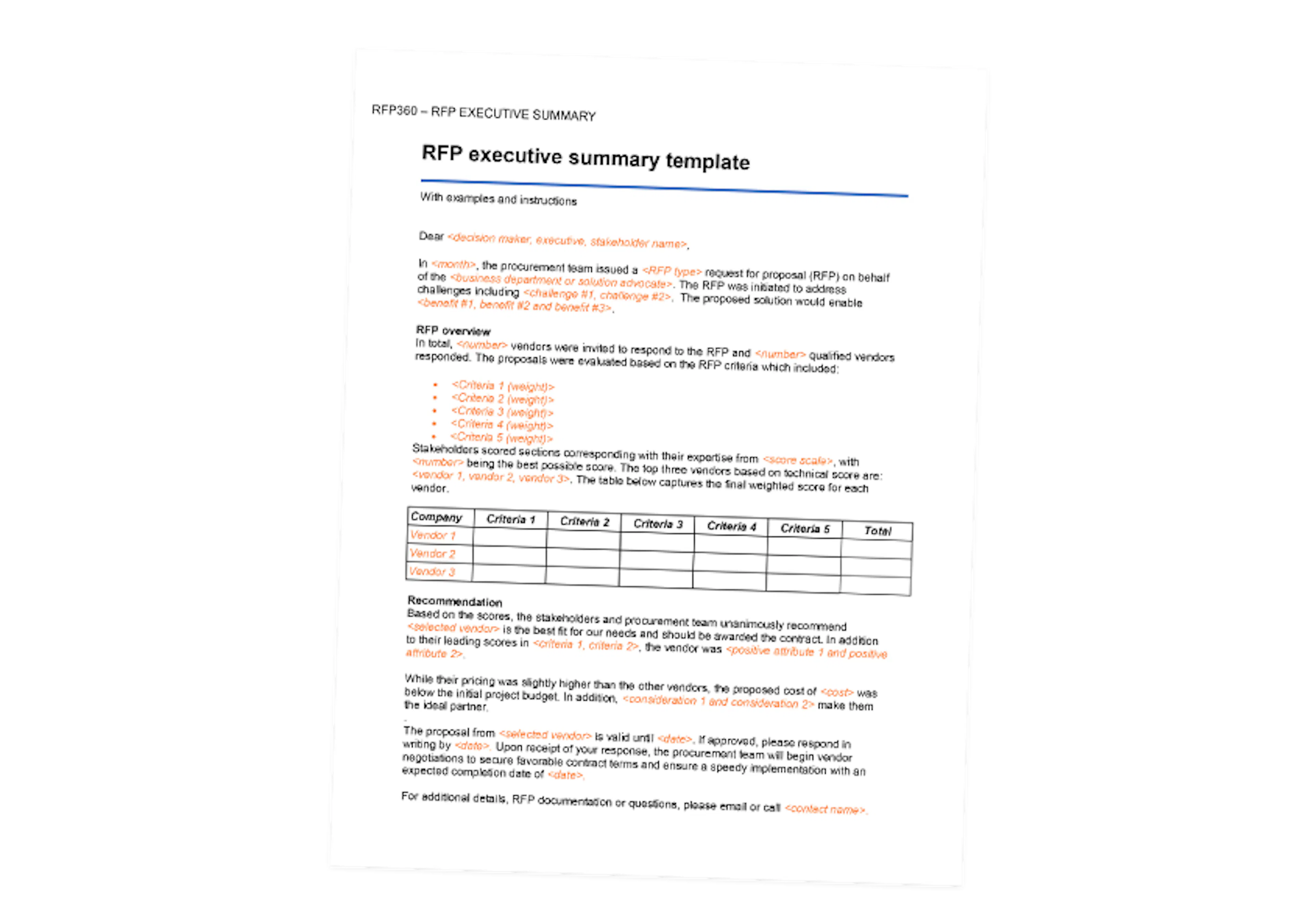 Sample RFP Executive Summary Template-RFP360