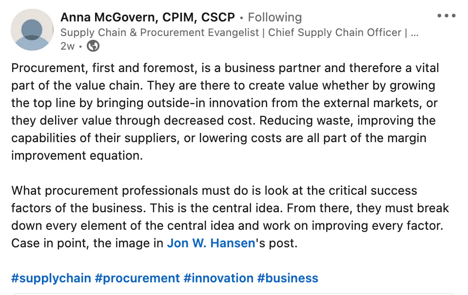 Anna McGovern Post Procurement Leaders