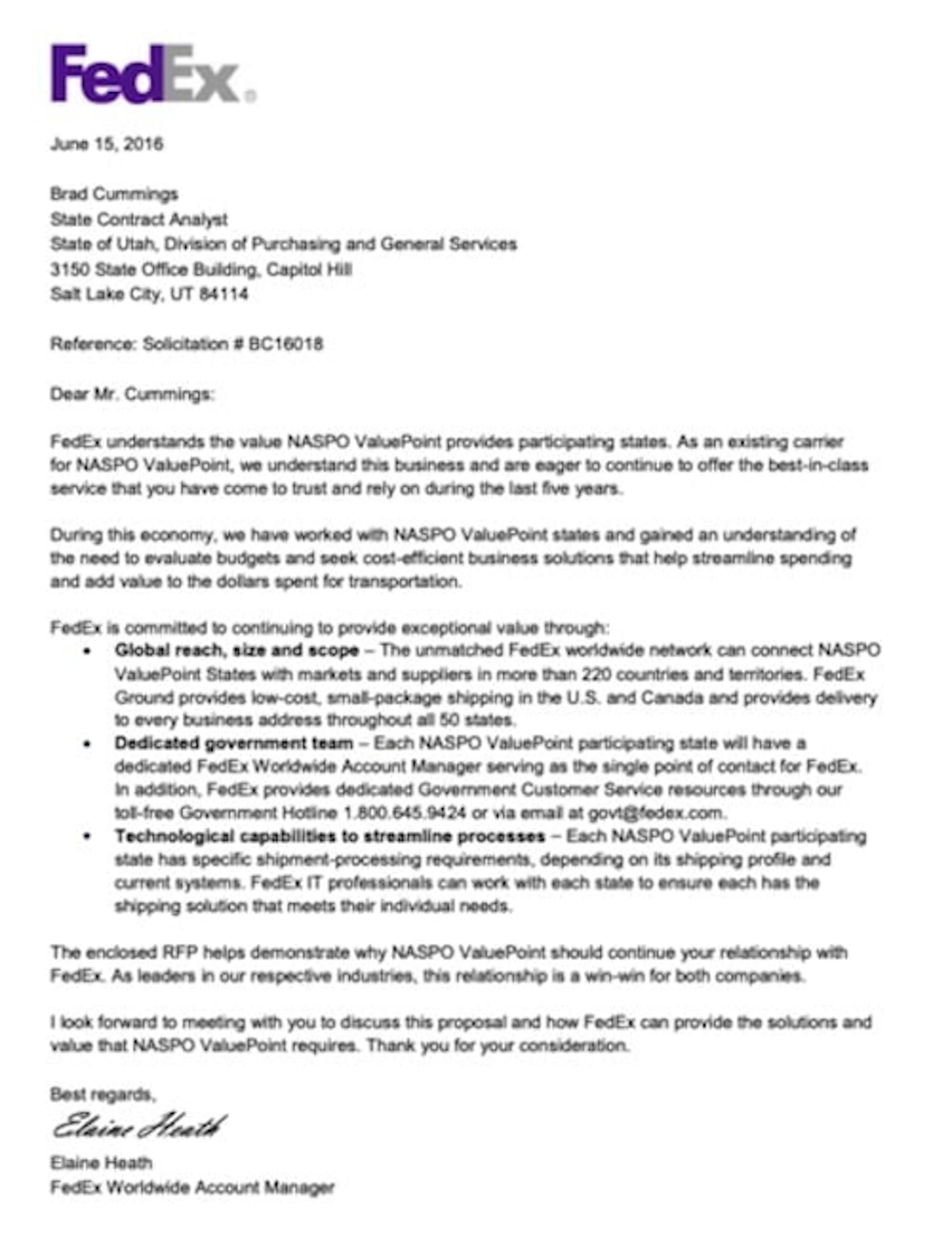 FedEx Sample Proposal Cover Letter