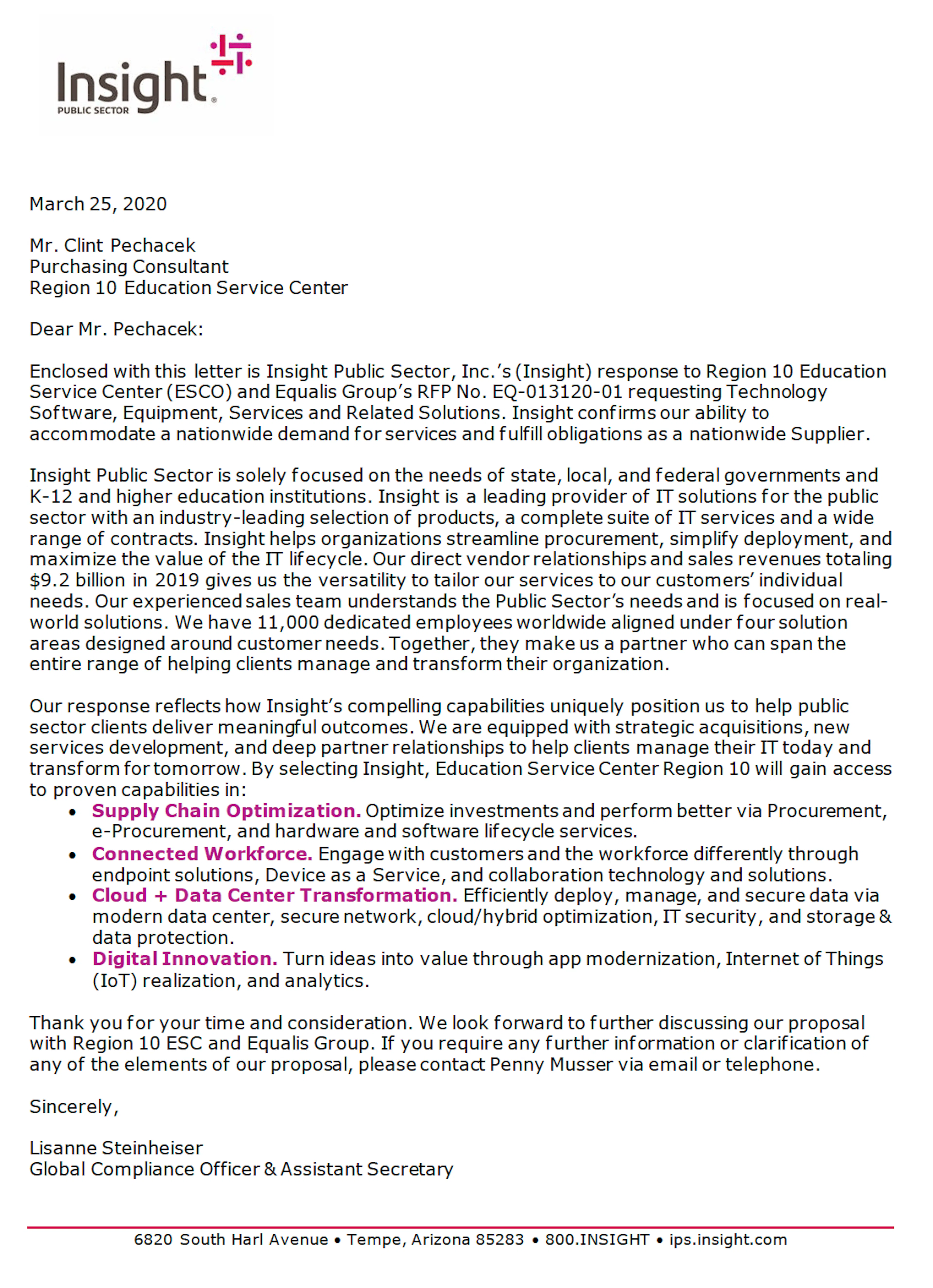 Insight RFP Cover Letter Example
