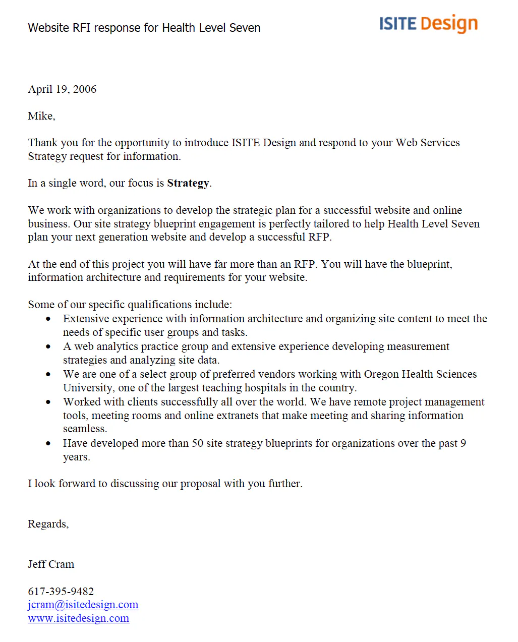 ISITE Proposal Cover Letter Sample