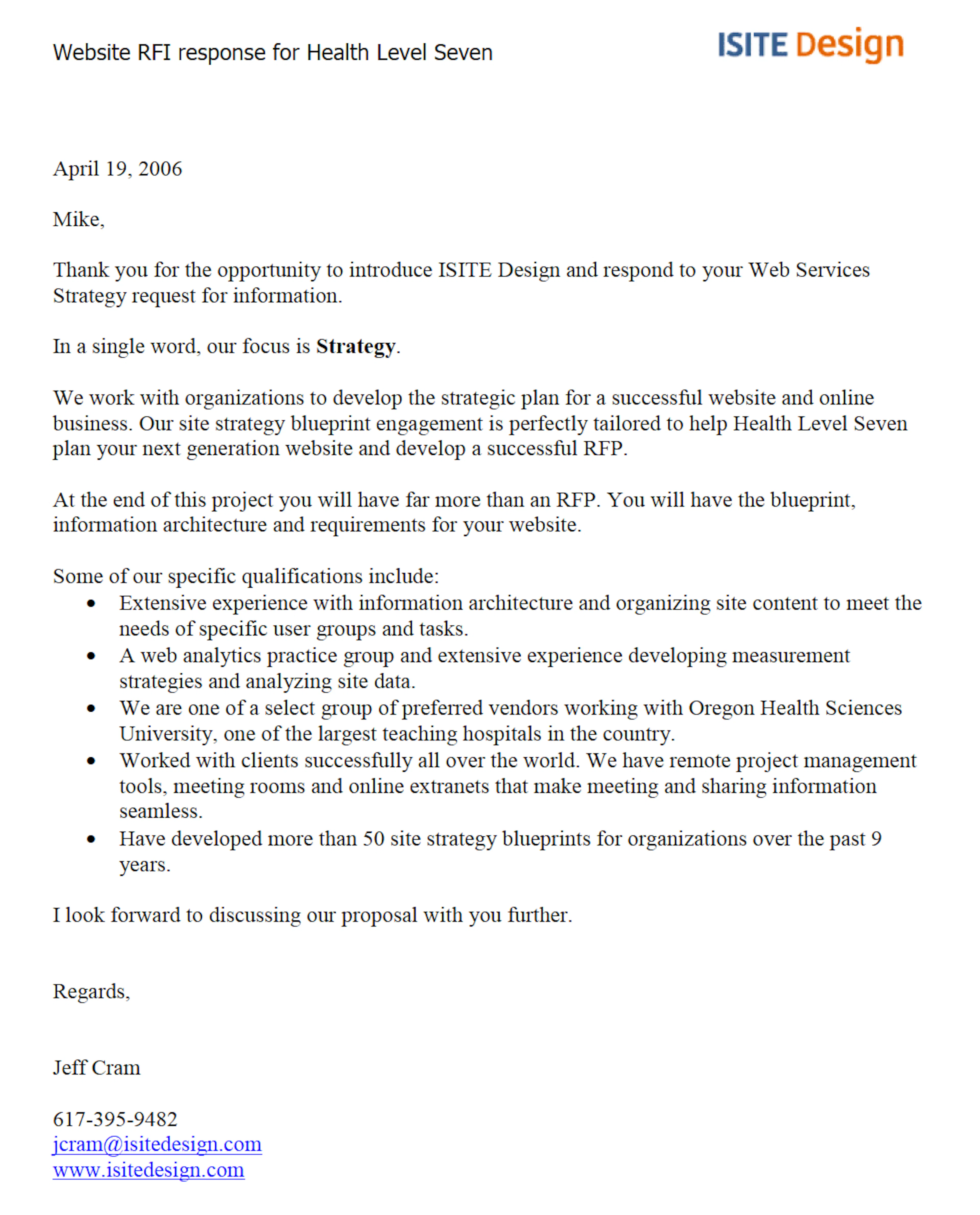 ISITE Proposal Cover Letter Sample