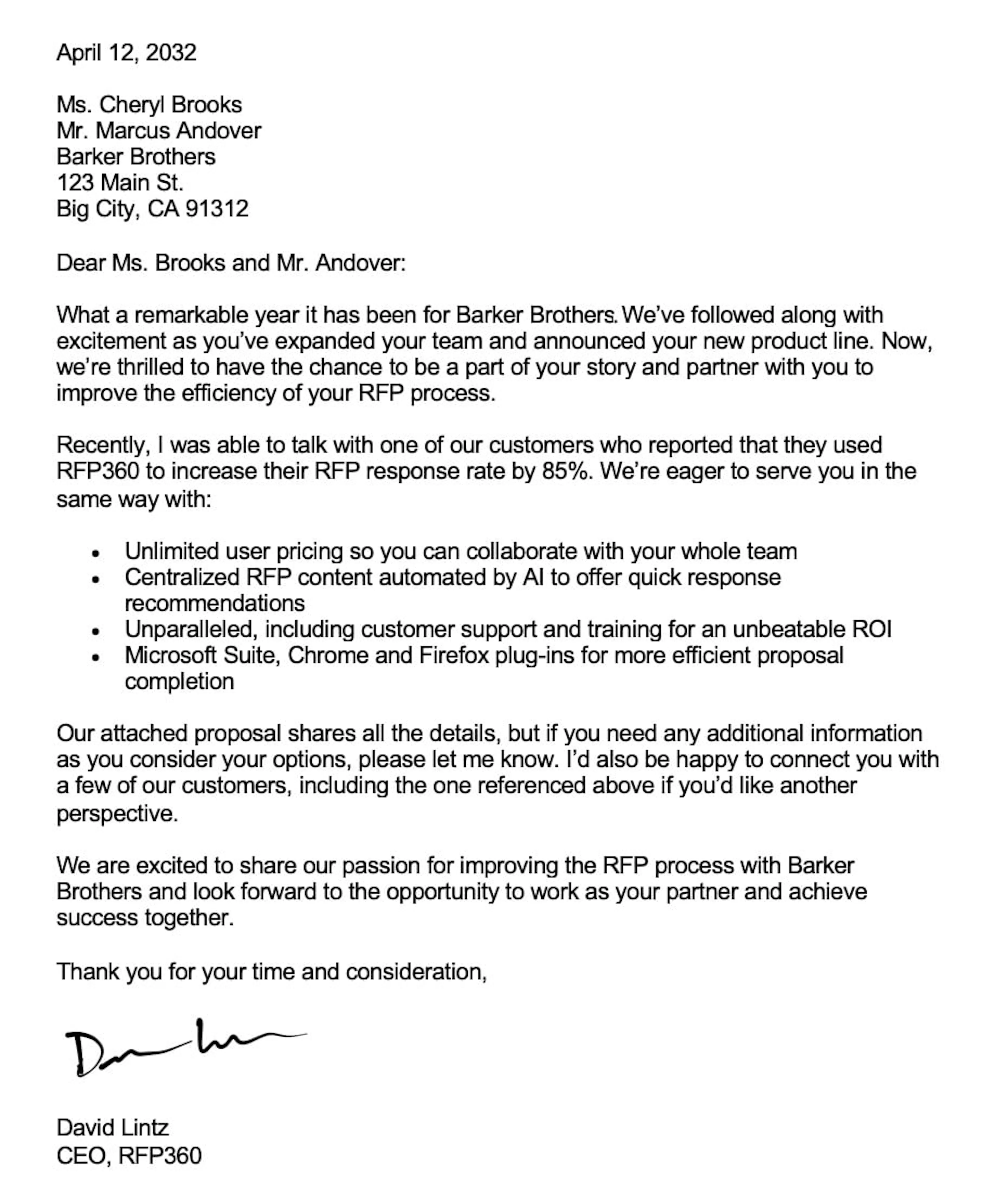 Sample Proposal Cover Letter RFP360