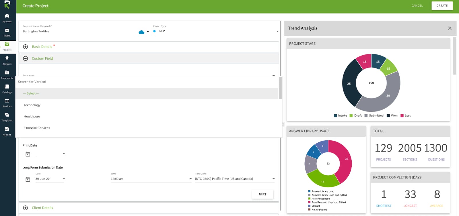 With RFPIO, you'll see a performance snapshot each time you import a new project.