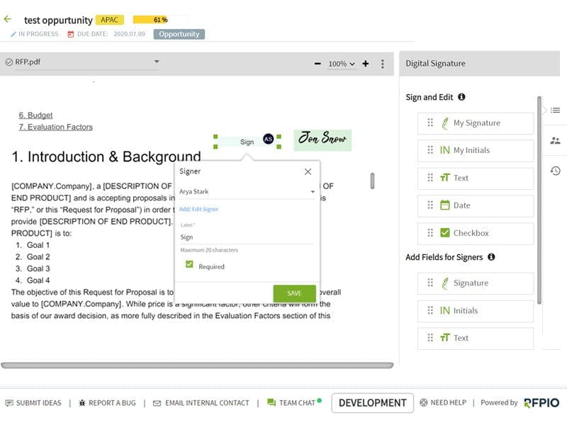 Gather e-signatures right in your proposal software