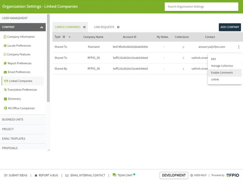 Give different departments or reseller partners access to your RFP content library using the linked companies feature