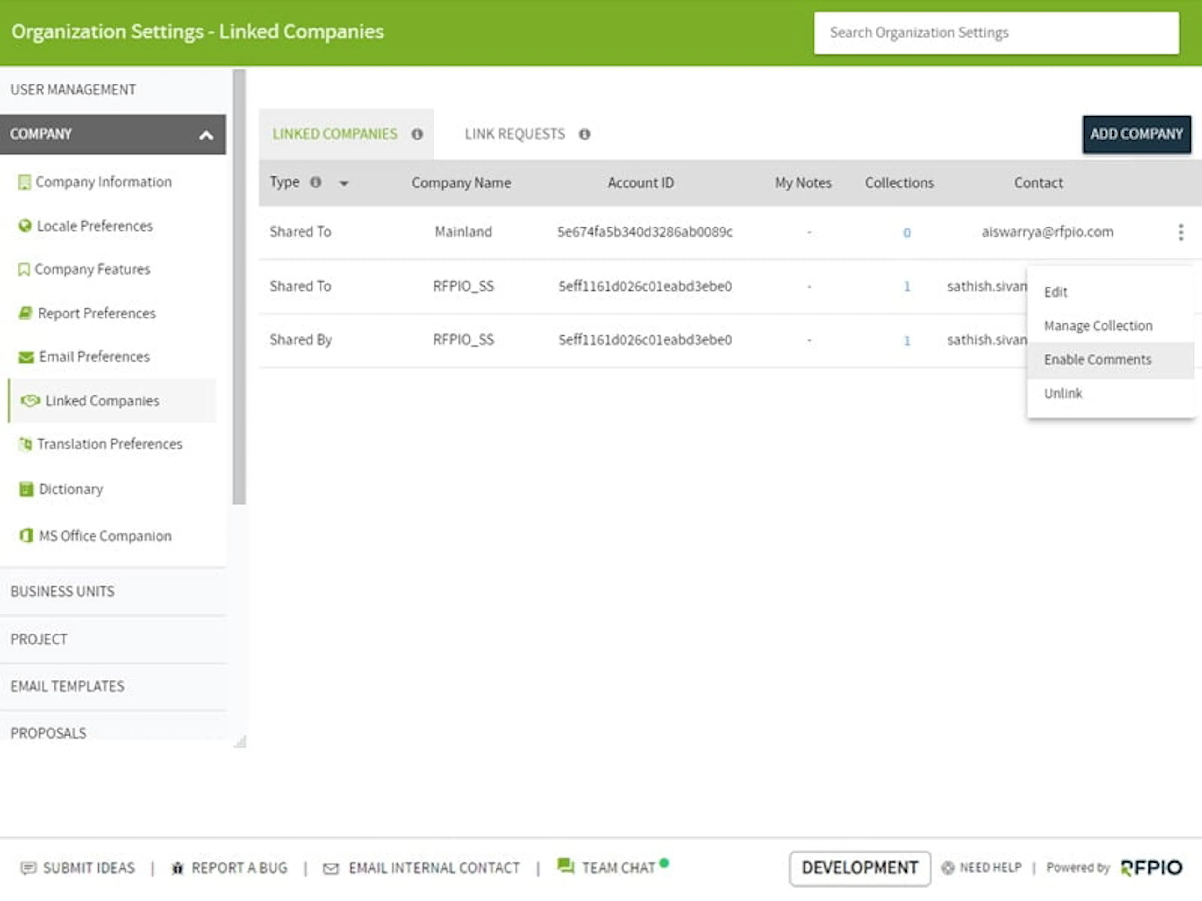 Give different departments or reseller partners access to your RFP content library using the linked companies feature
