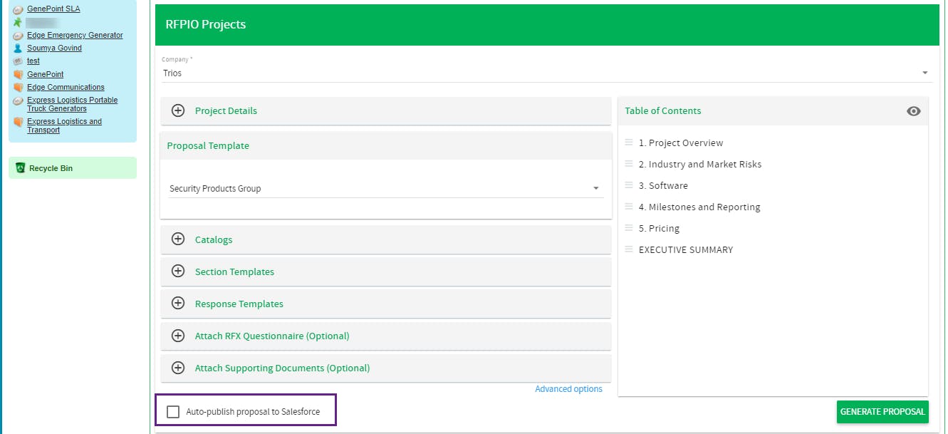 Generate proactive proposals in Salesforce, using content stored in your proposal software