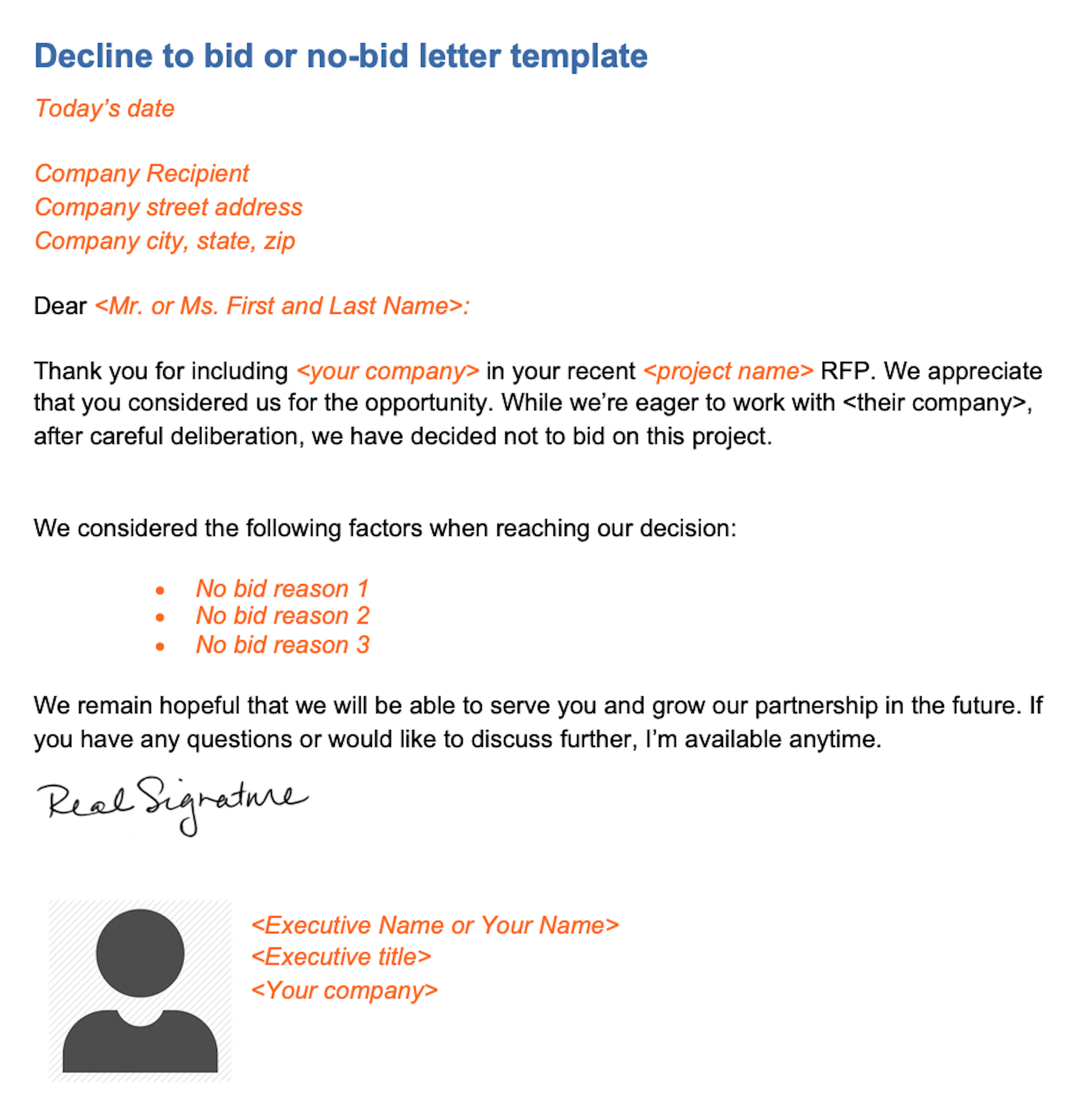 Decline to bid letter template