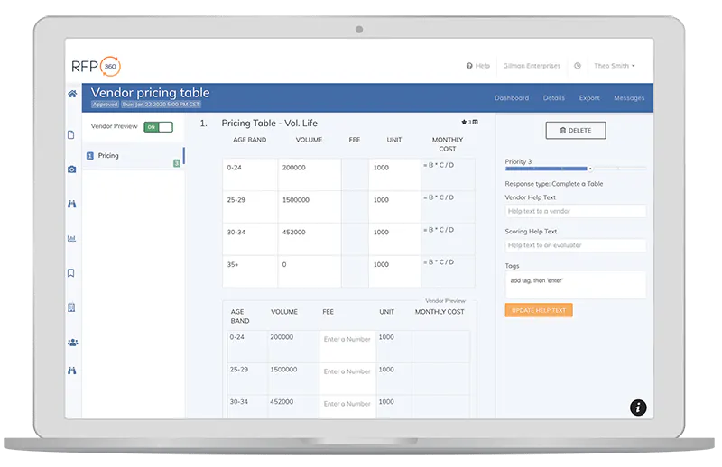 RFP360 pricing table