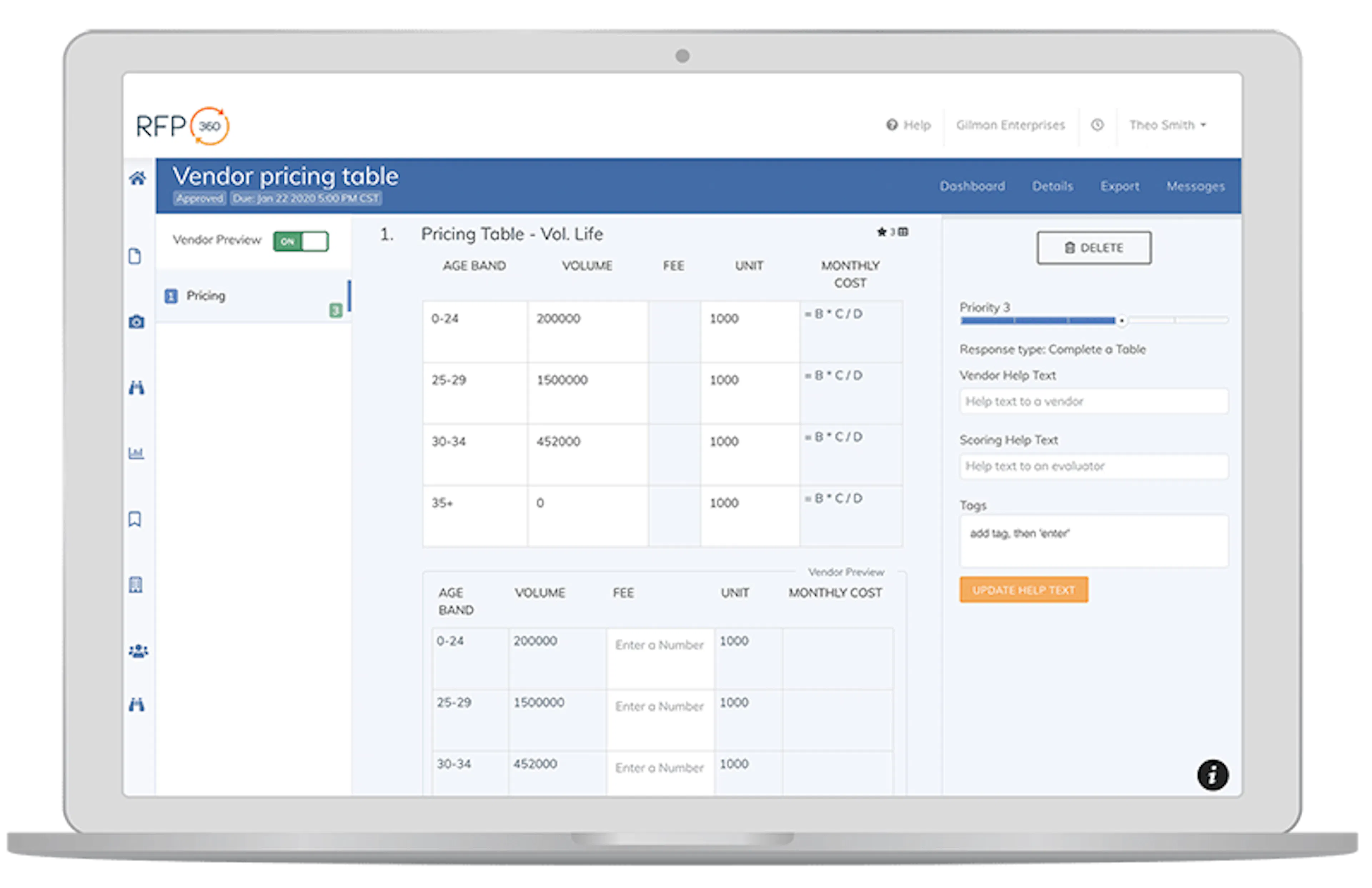 RFP360 pricing table