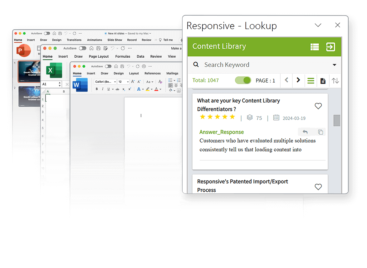 Responsive LookUp interface showing search results for content.