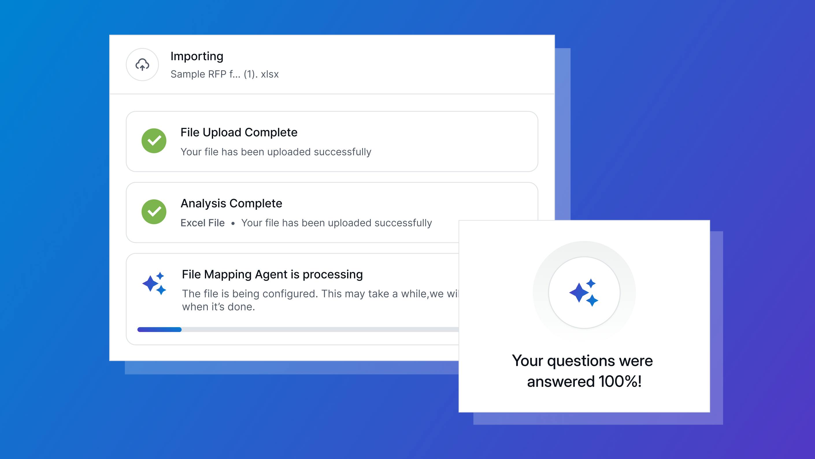 Responsive UI mockup of an AI Agent importing a RFP