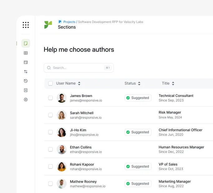 Responsive UI mockup author selection
