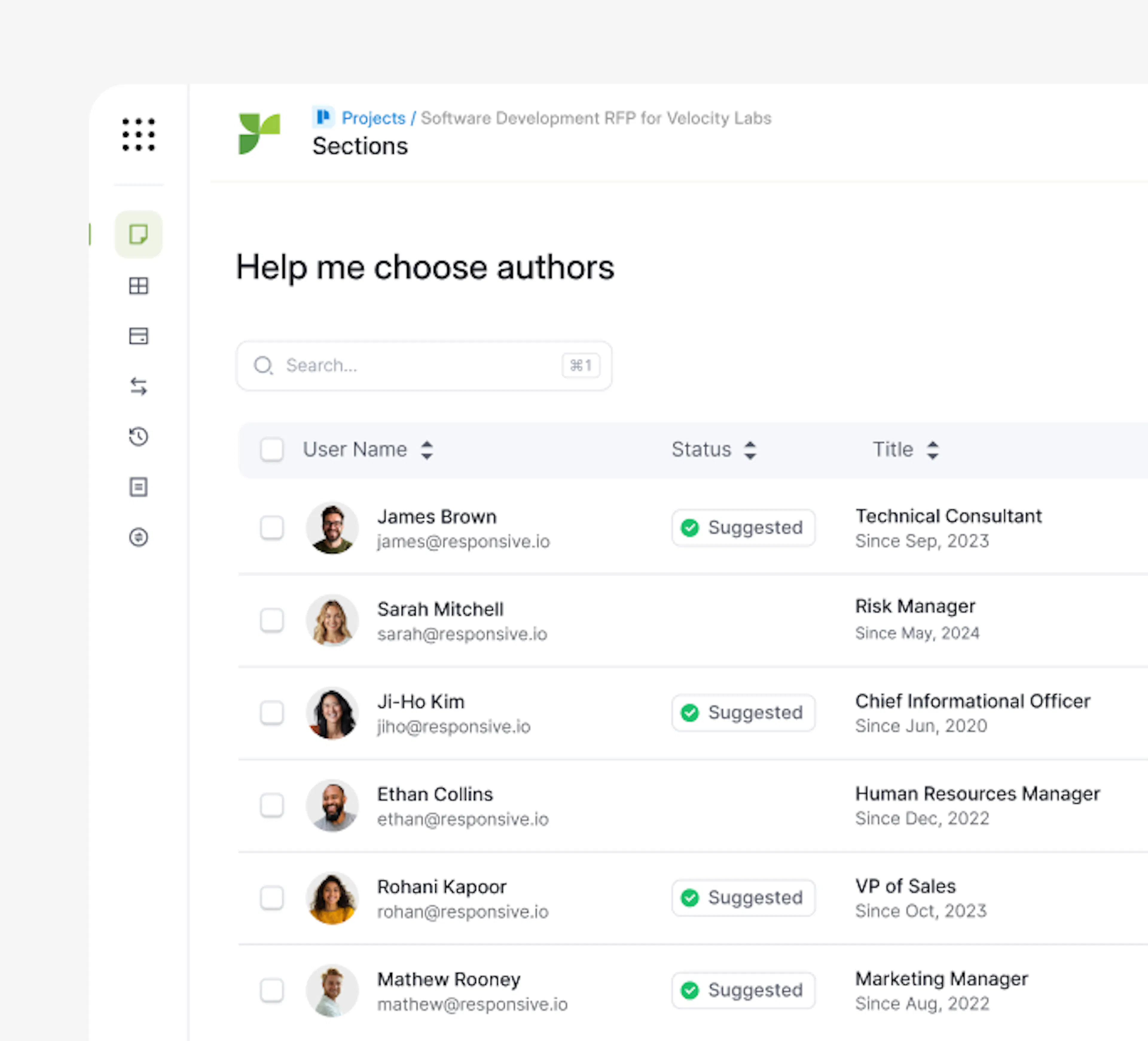Responsive UI mockup author selection