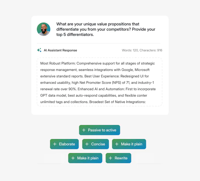Responsive UI showing an AI Assistant response