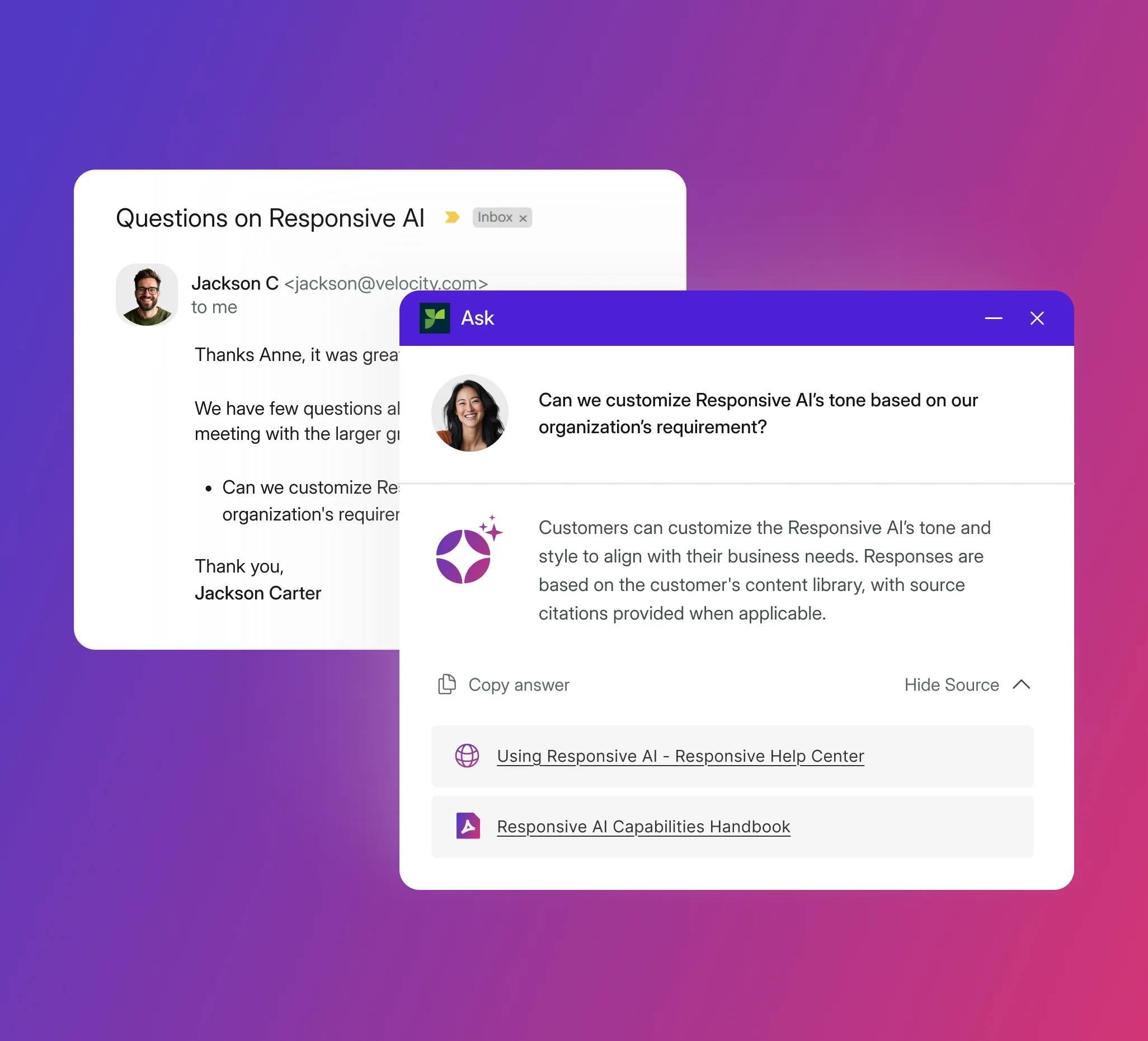 responsive ai questions ask screenshot