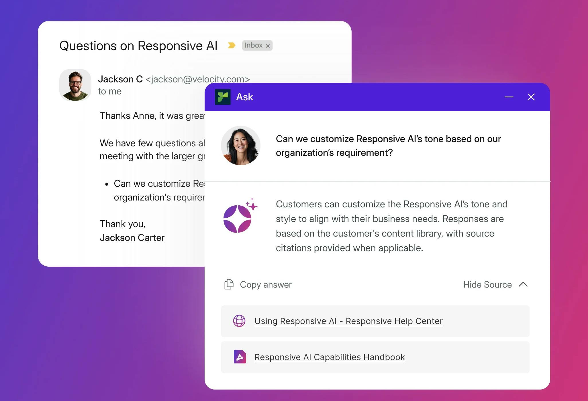 responsive ai questions ask screenshot
