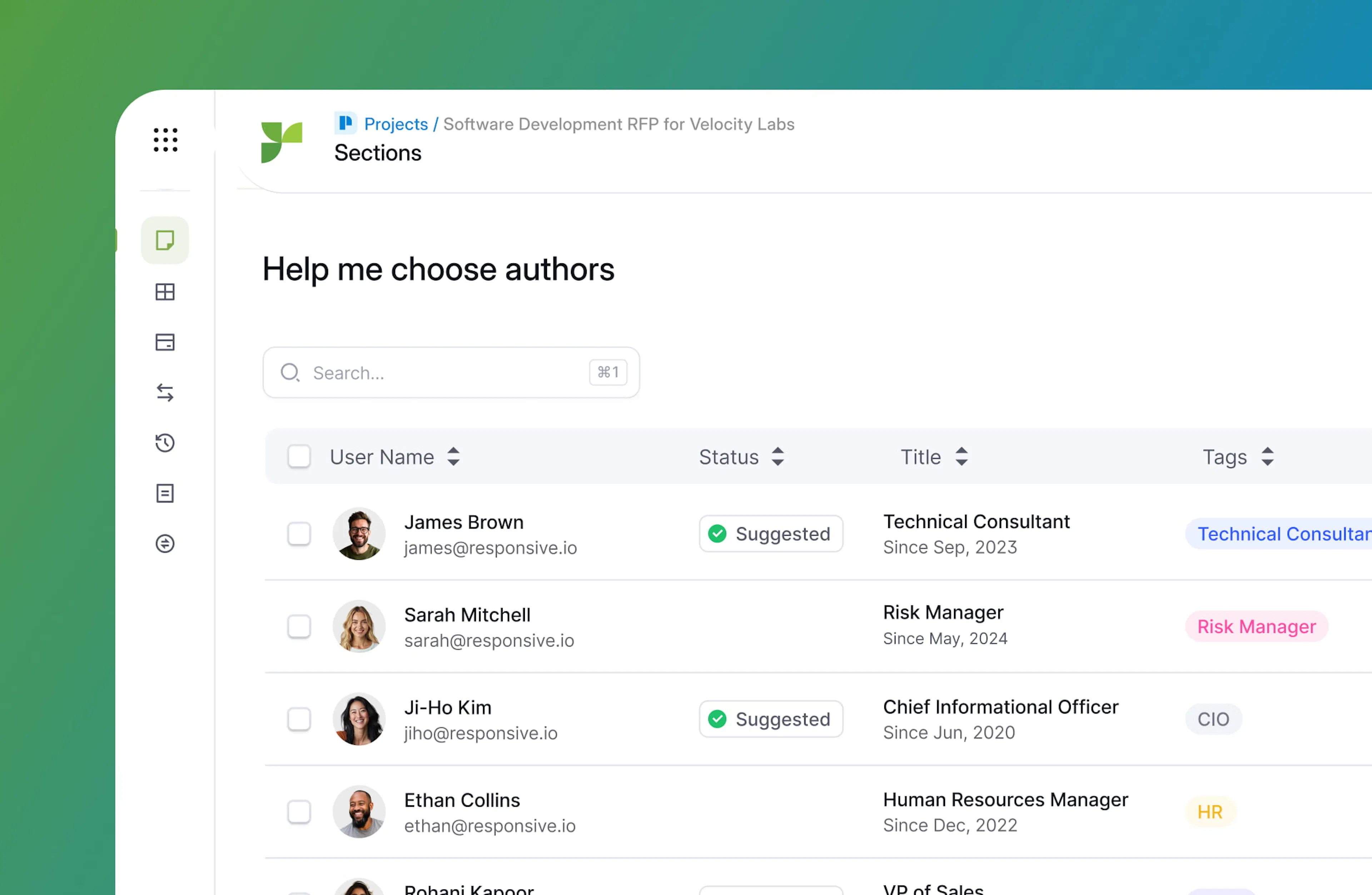 Responsive platform graphic choosing an author