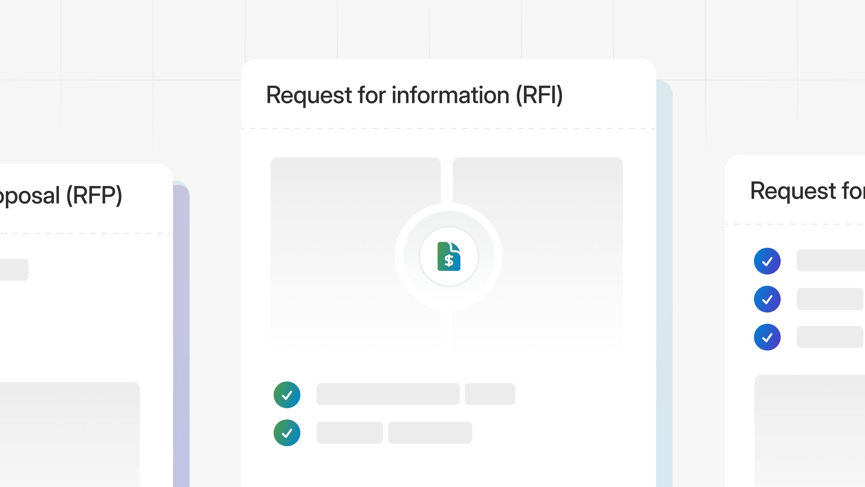 Graphic showing RFIs, RFPs, and RFQs