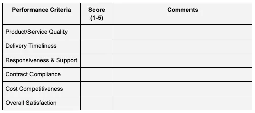 Example of a basic vendor evaluation form
