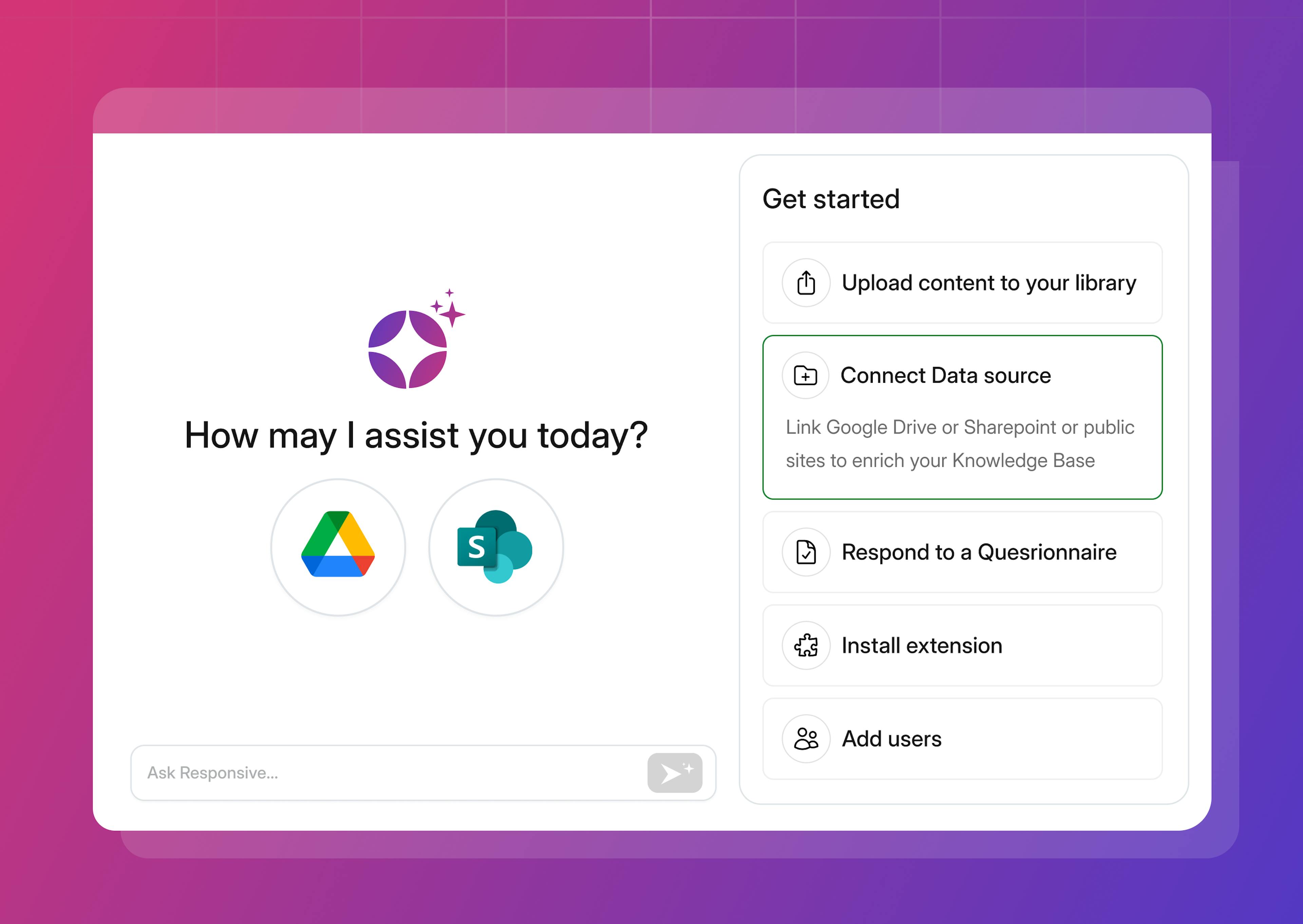 Knowledge base graphi showing uploading content and content integrations