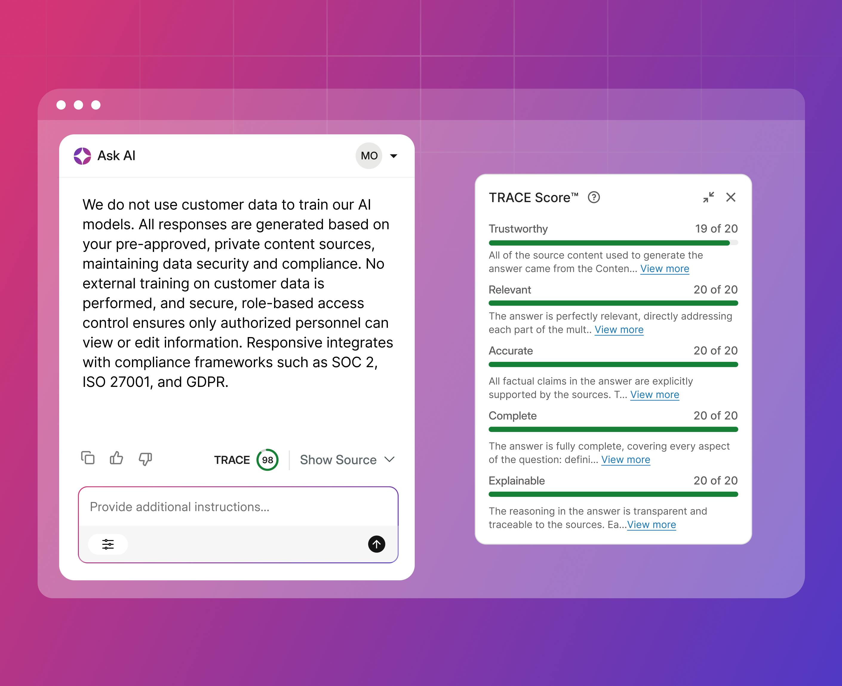 Responsive AI TRACE score