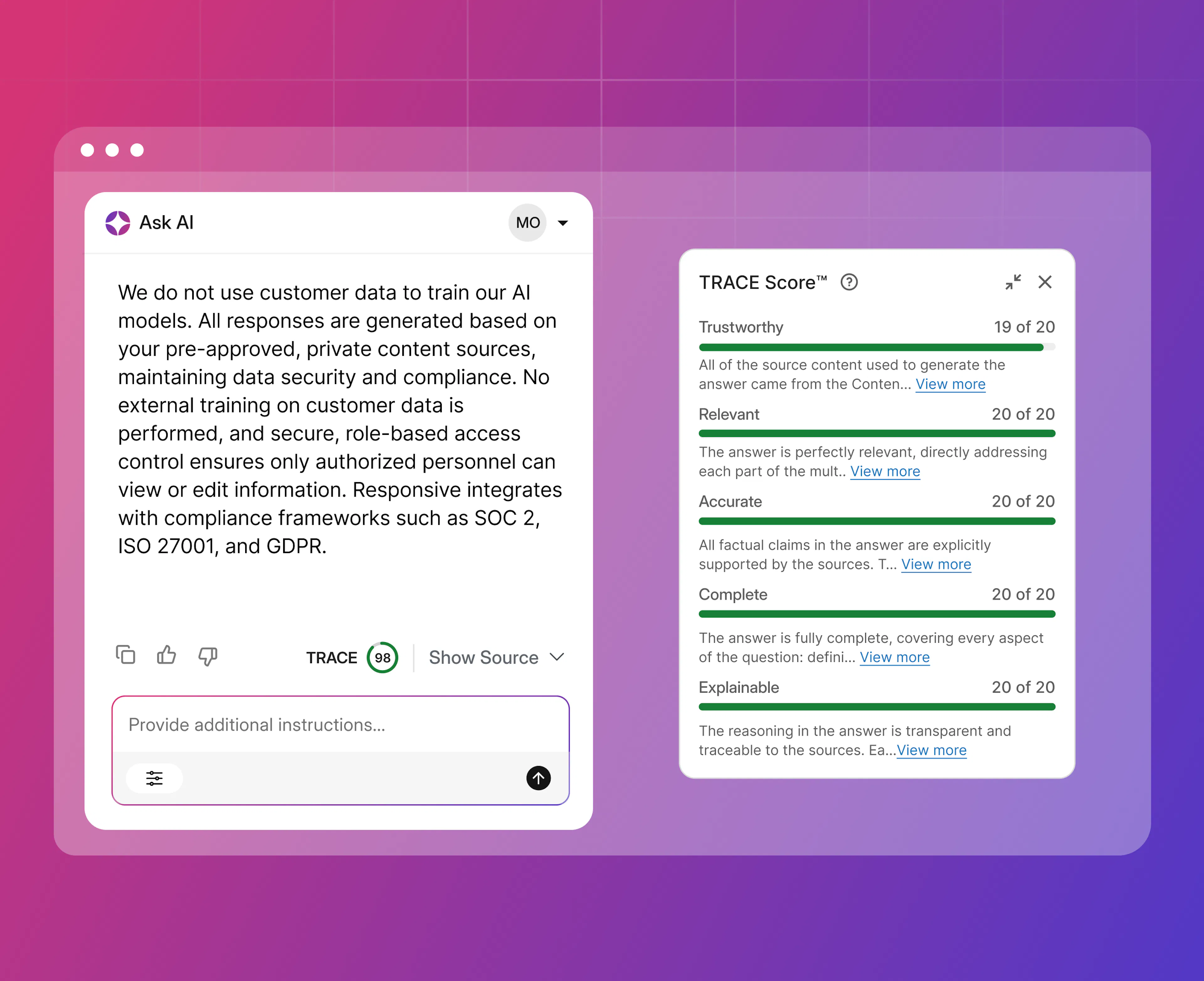 Responsive AI TRACE score