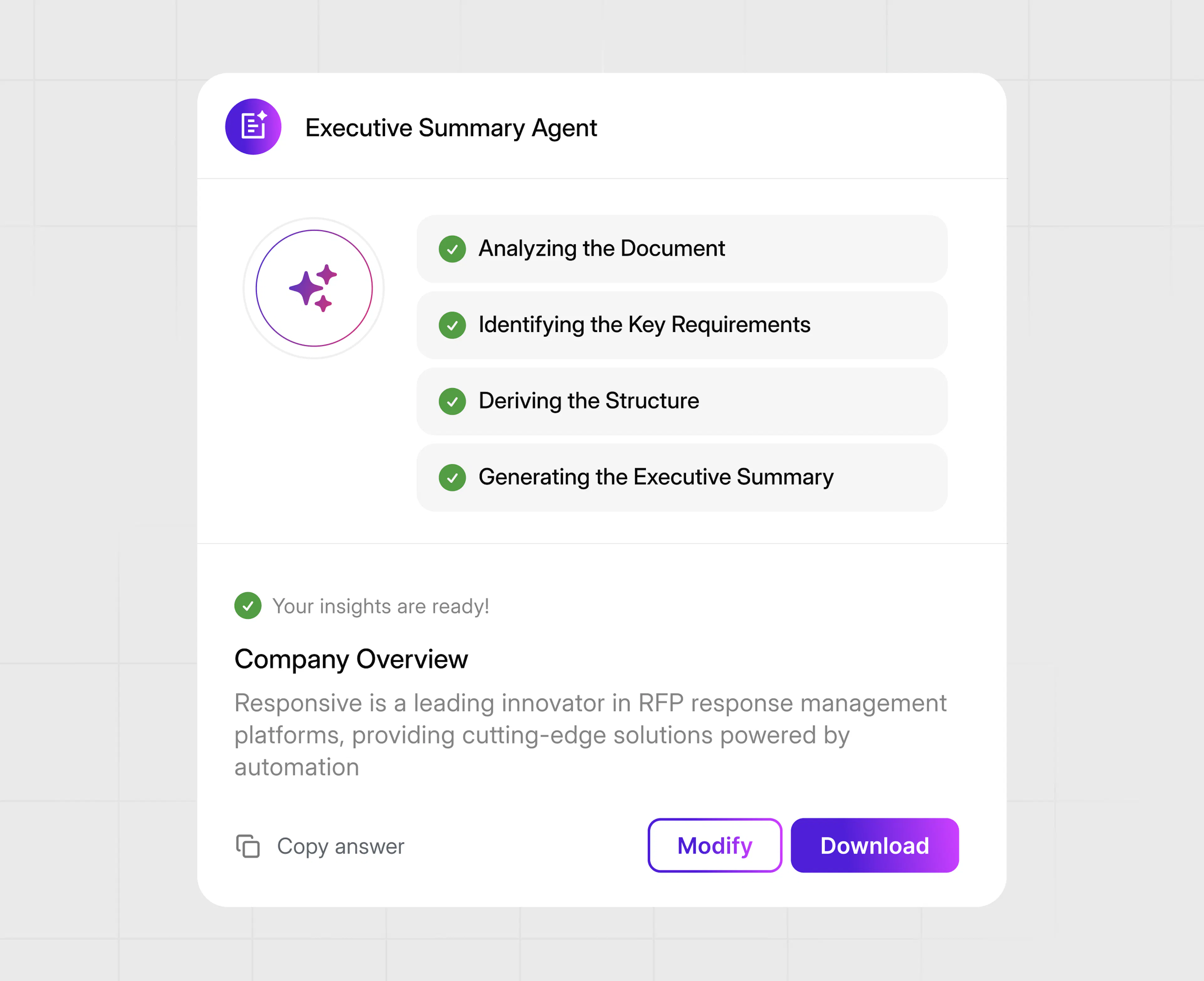 Illustration of Executive Summary Agent in Responsive
