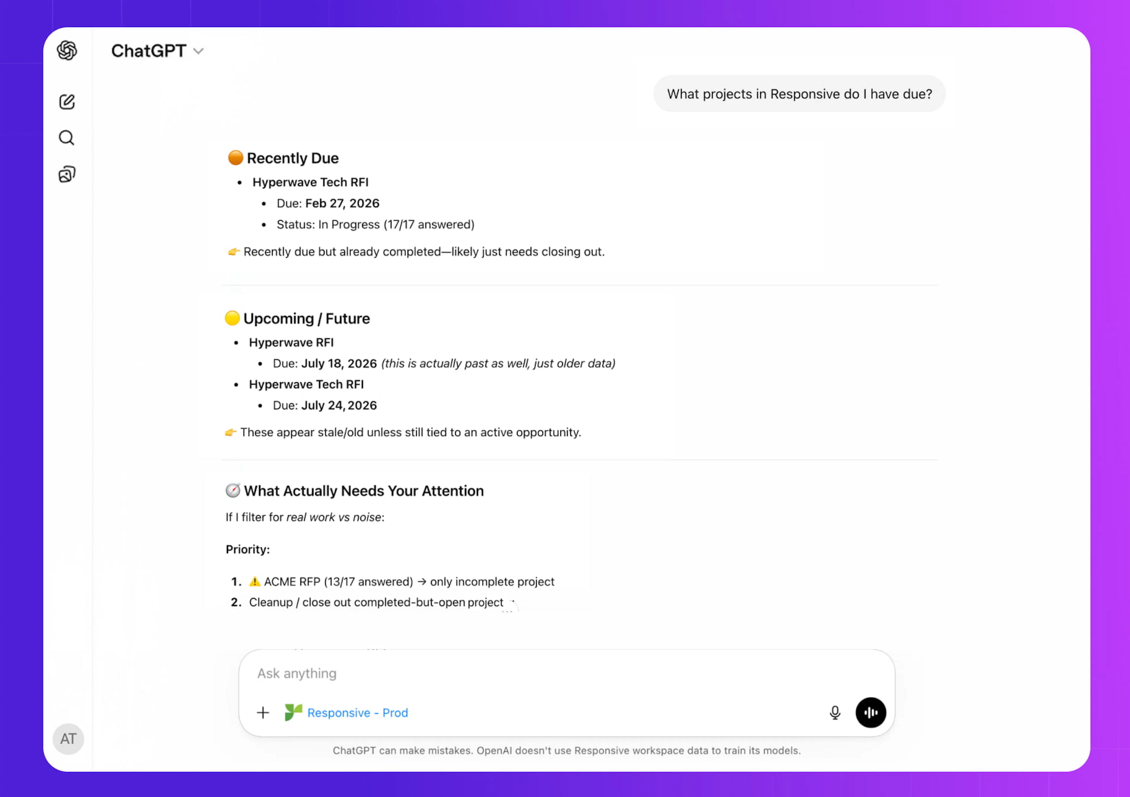 Responsive integration with ChatGPT