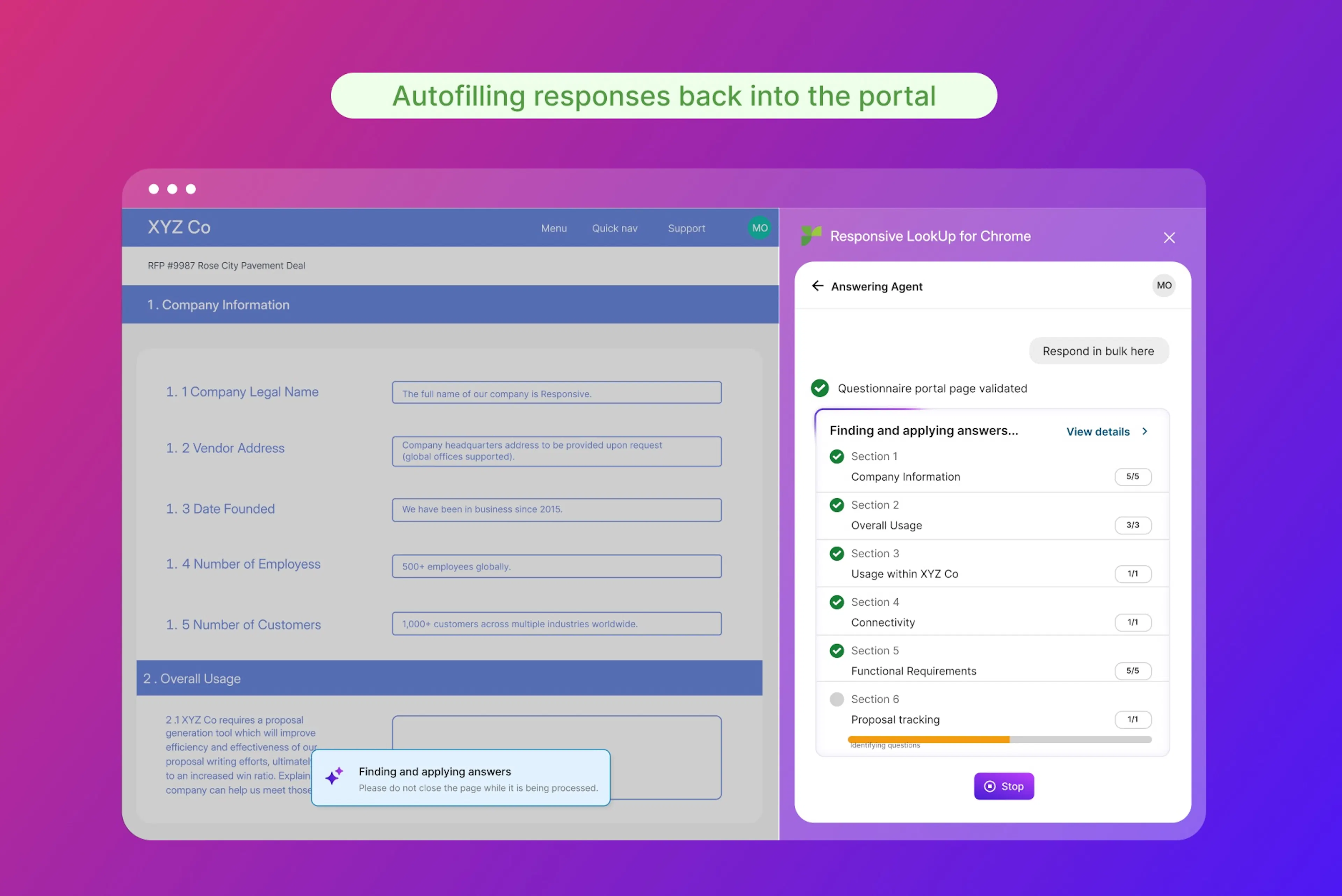 Responsive portal automation autofilling responses back into the portal