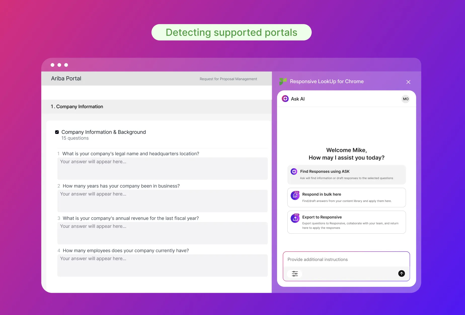 Responsive portal automation detecting supporting portals