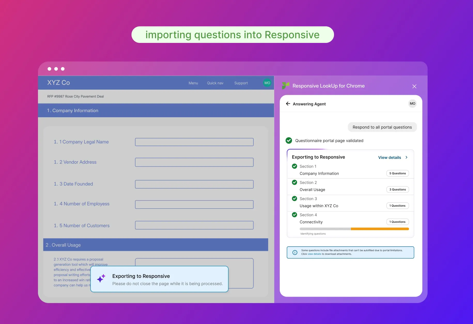 Responsive portal automation importing questions into Responsive