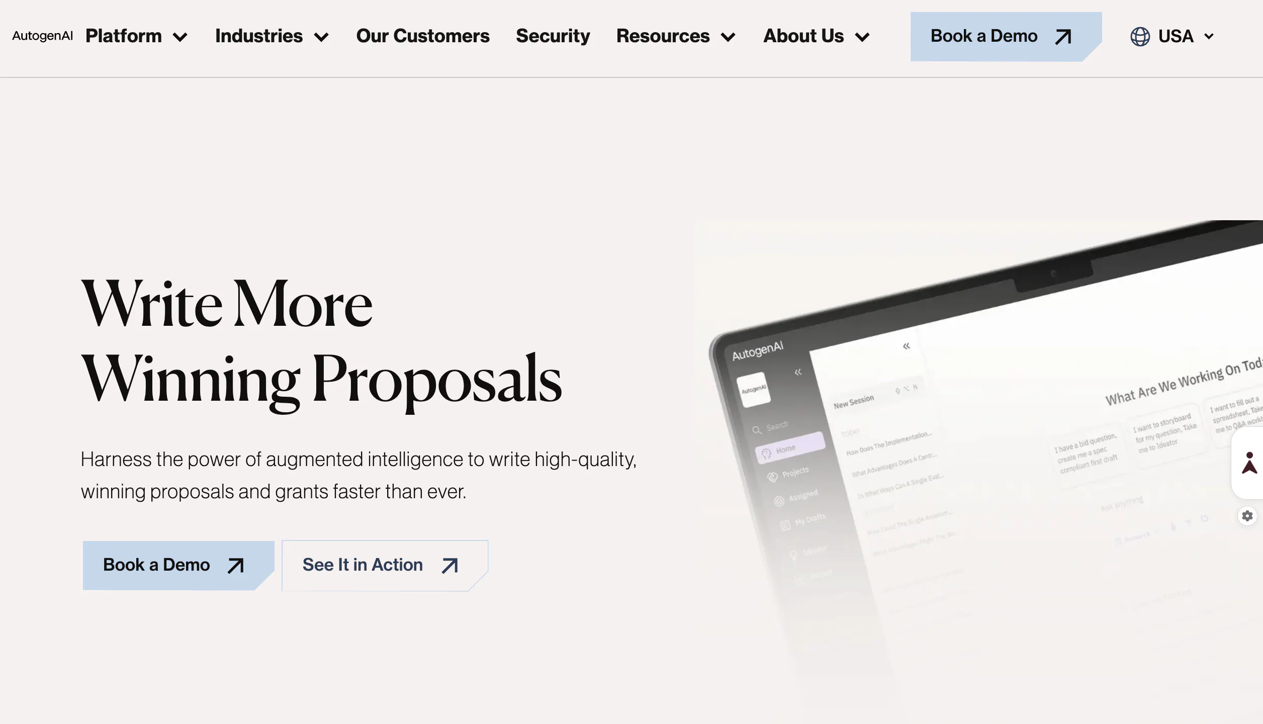 AutogenAI website homepage for proposal software
