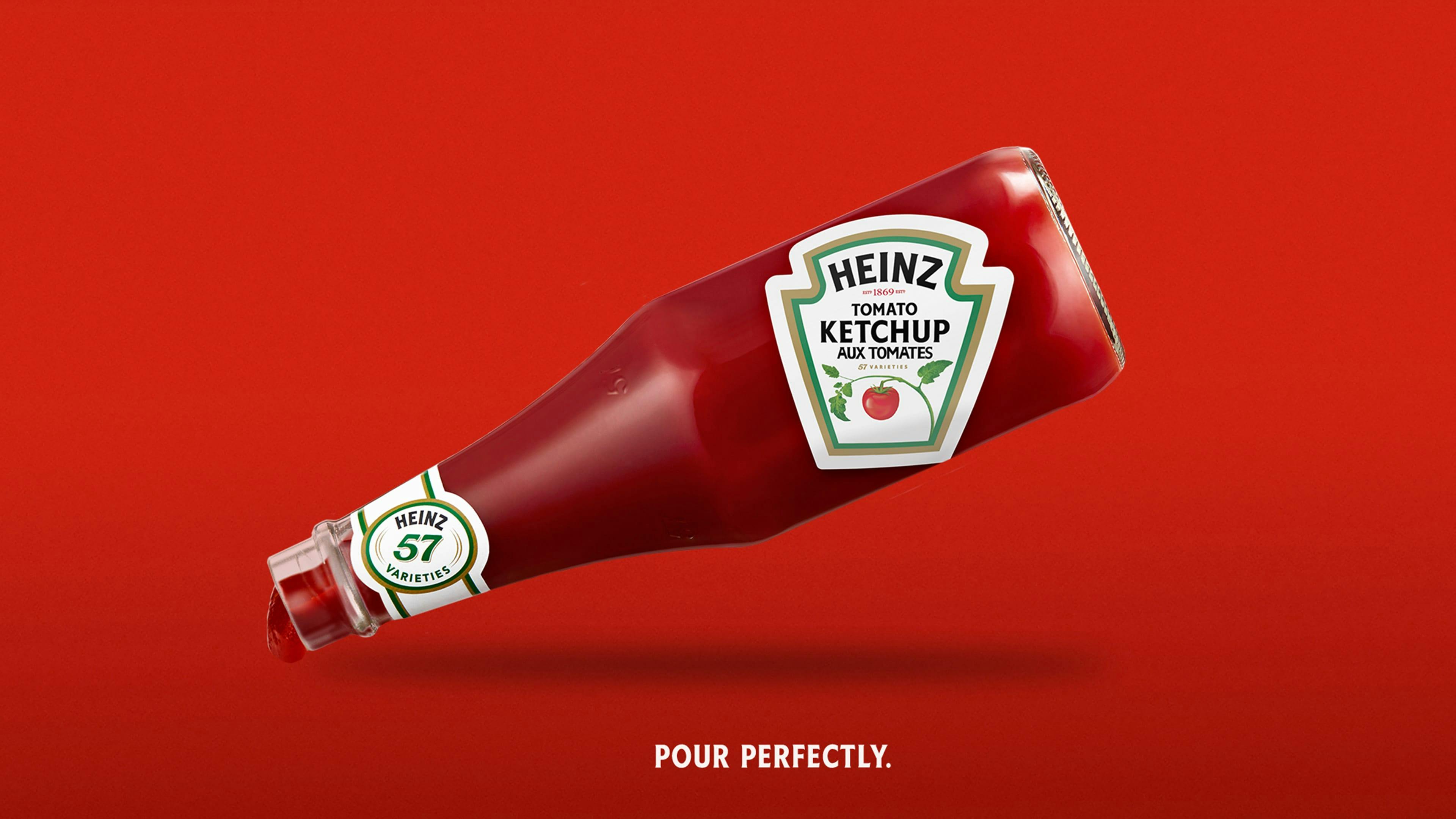 Heinz bottle on angle, logo straight.