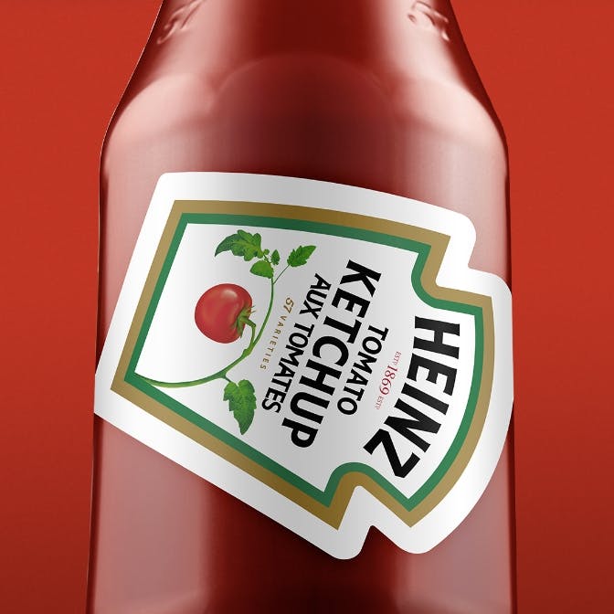 Heinz ketchup label turned on an angle