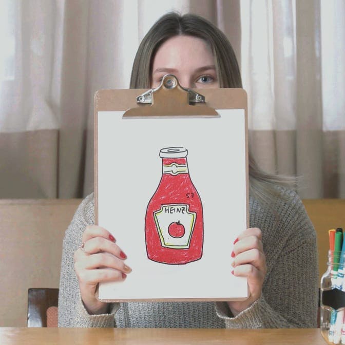 kids drawing of a bottle of ketchup