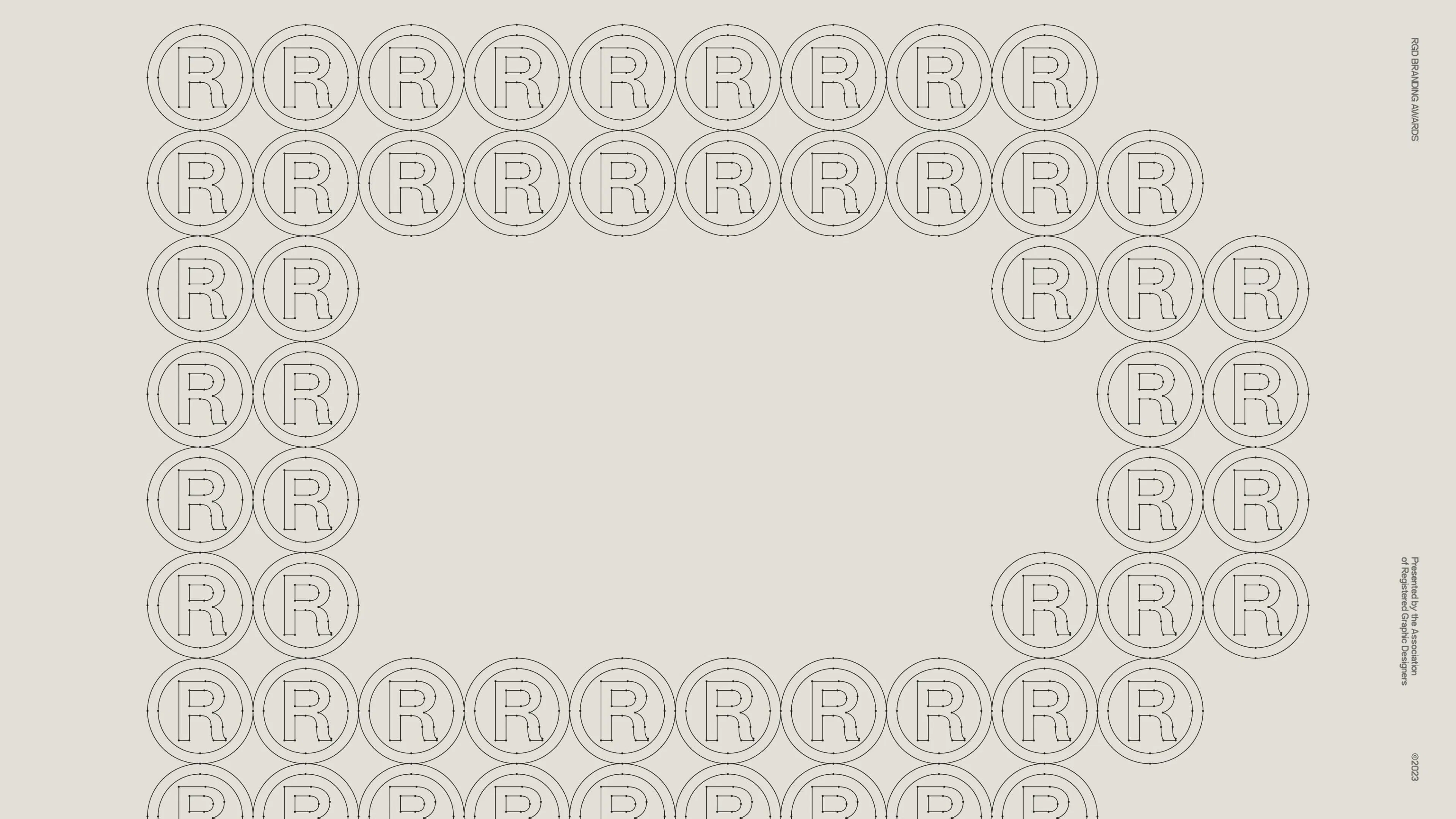 A beige background with a border made of dotted registered trademark symbols forming a rectangular frame.