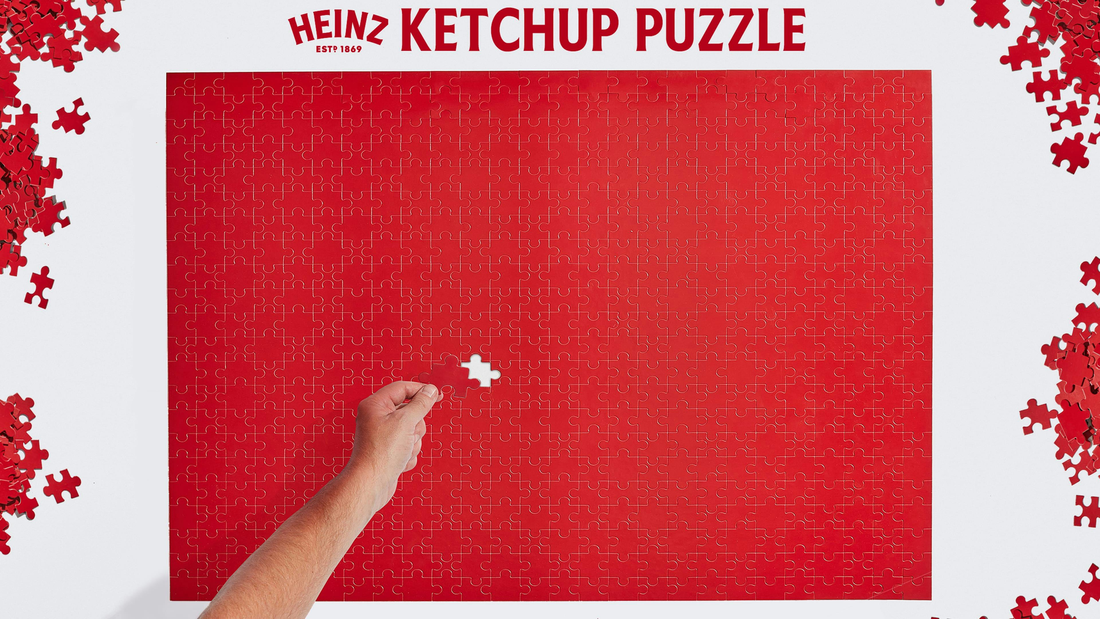 Heinz ketchup puzzle with one piece left to add.
