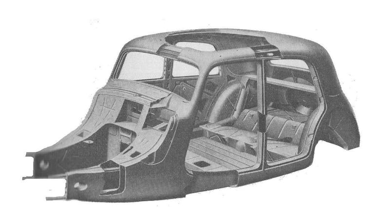 Eines der ersten Blechmonocoques im Fahrzeugbau: Karosserie des Citroën 11CV